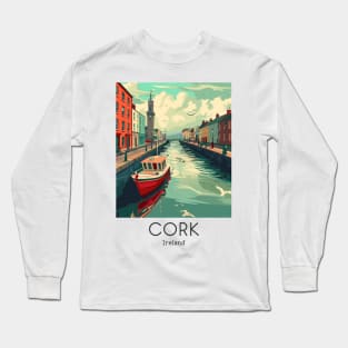 A Vintage Travel Illustration of Cork - Ireland Long Sleeve T-Shirt